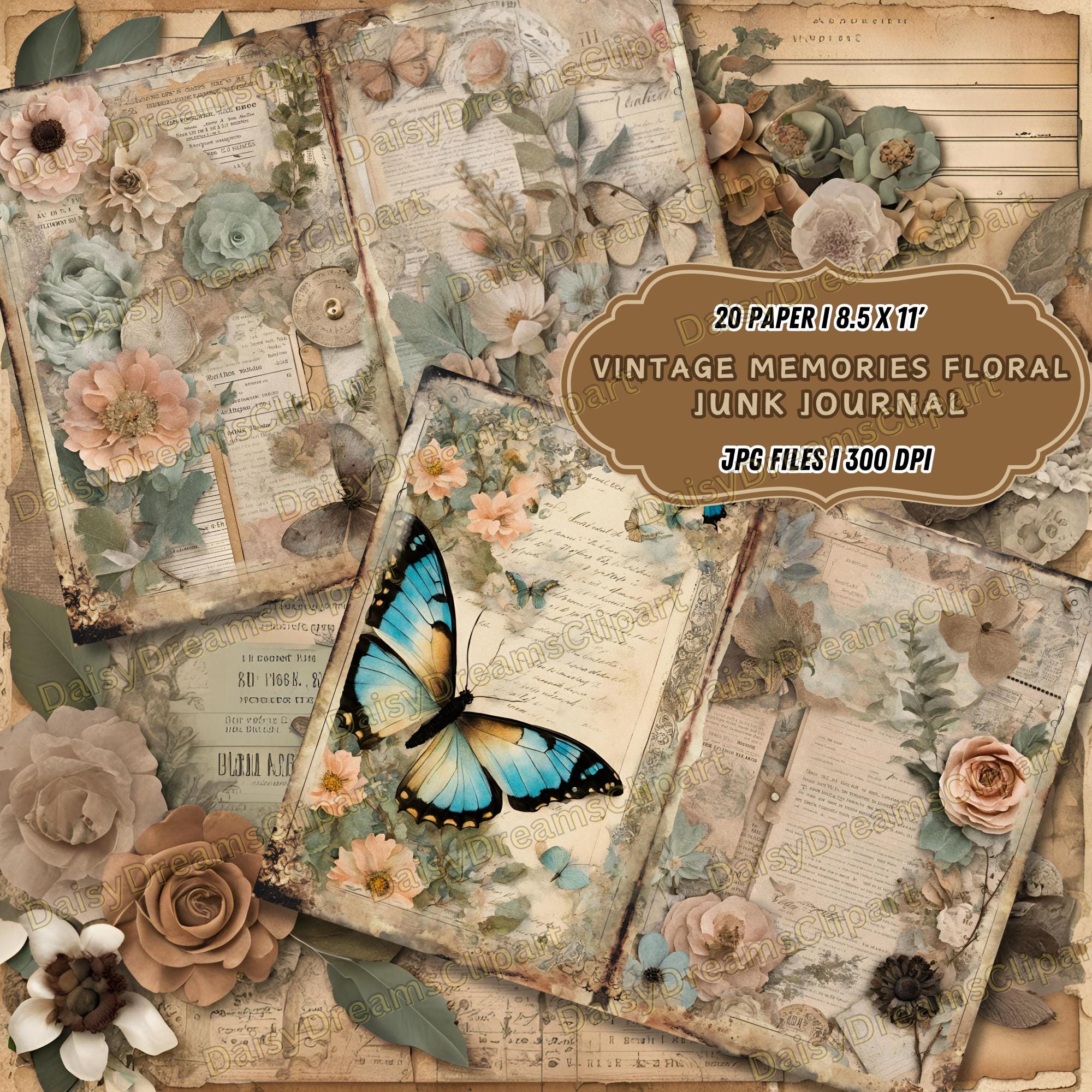 Vintage Floral Junk Journal Kit: Scrapbook Paper (20 JPG Digital ...