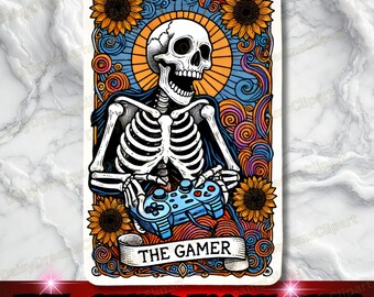Skelet gamer tarotkaart PNG: schedelsublimatieontwerp (digitale download)