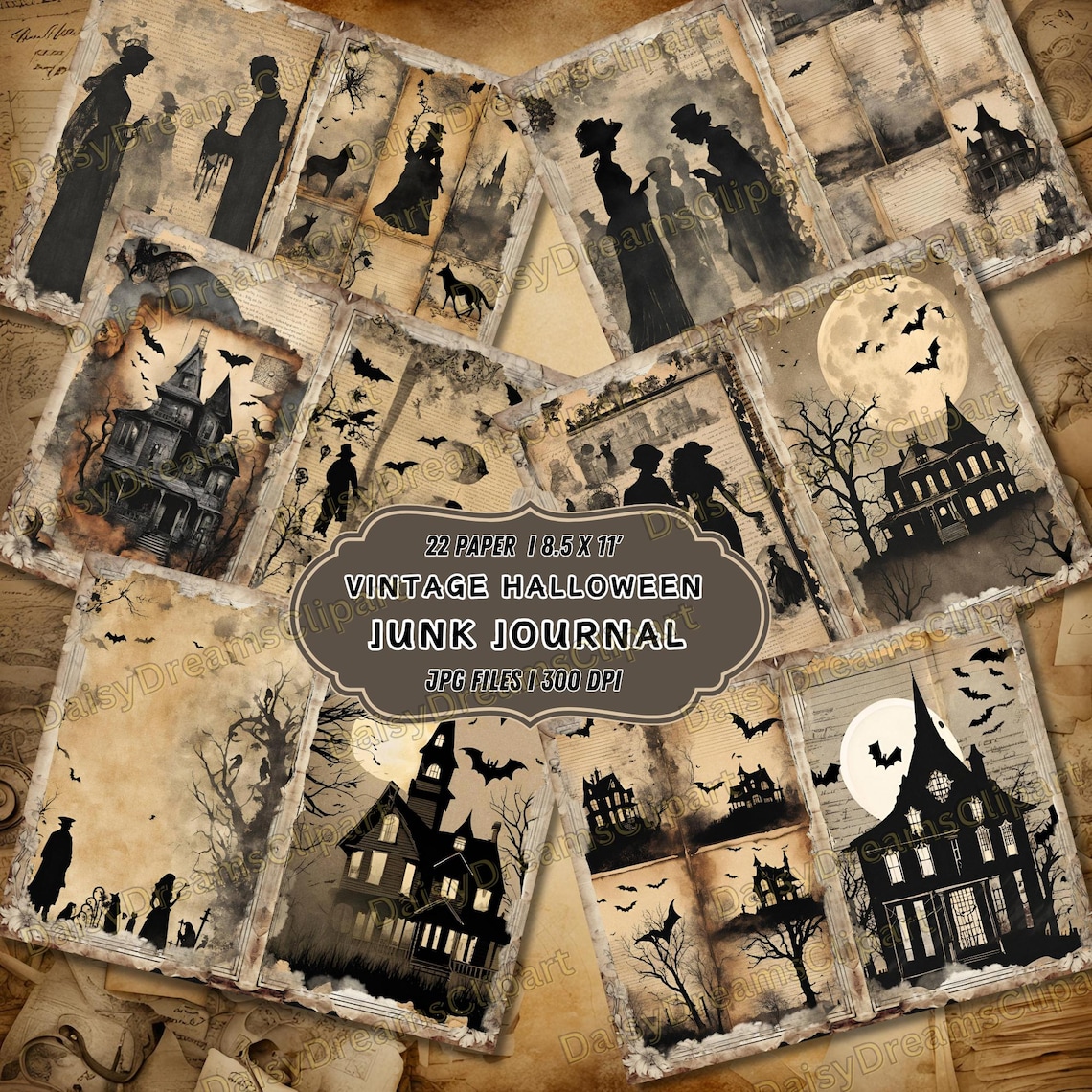 Vintage Halloween Junk Journal Kit: Watercolor Ephemera (22 Digital JPG ...