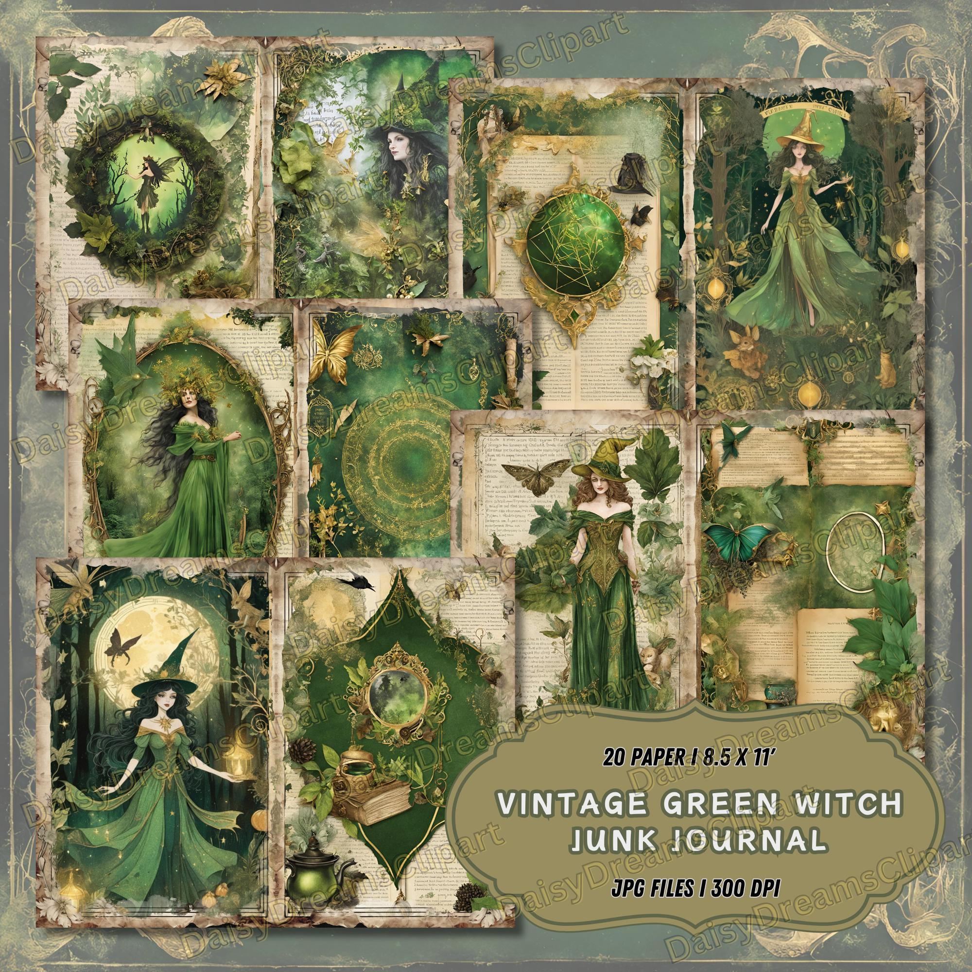 Vintage Green Witch Junk Journal Kit: Spell Book Printables (20 JPG ...
