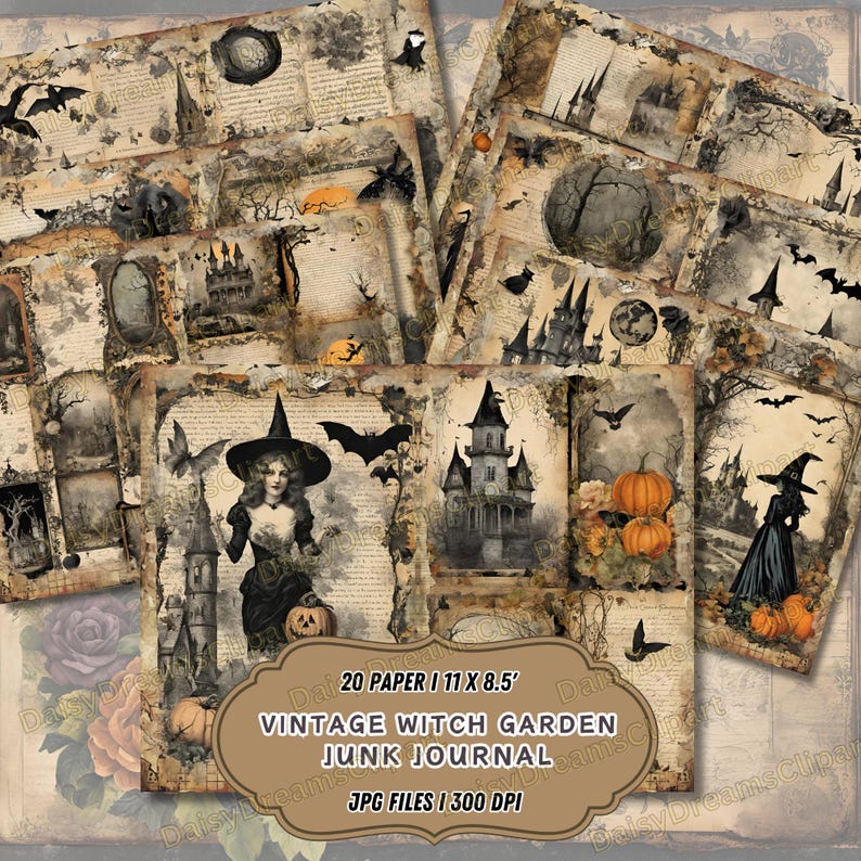 Vintage Witch Garden Junk Journal Kit: Halloween Ephemera (digital ...
