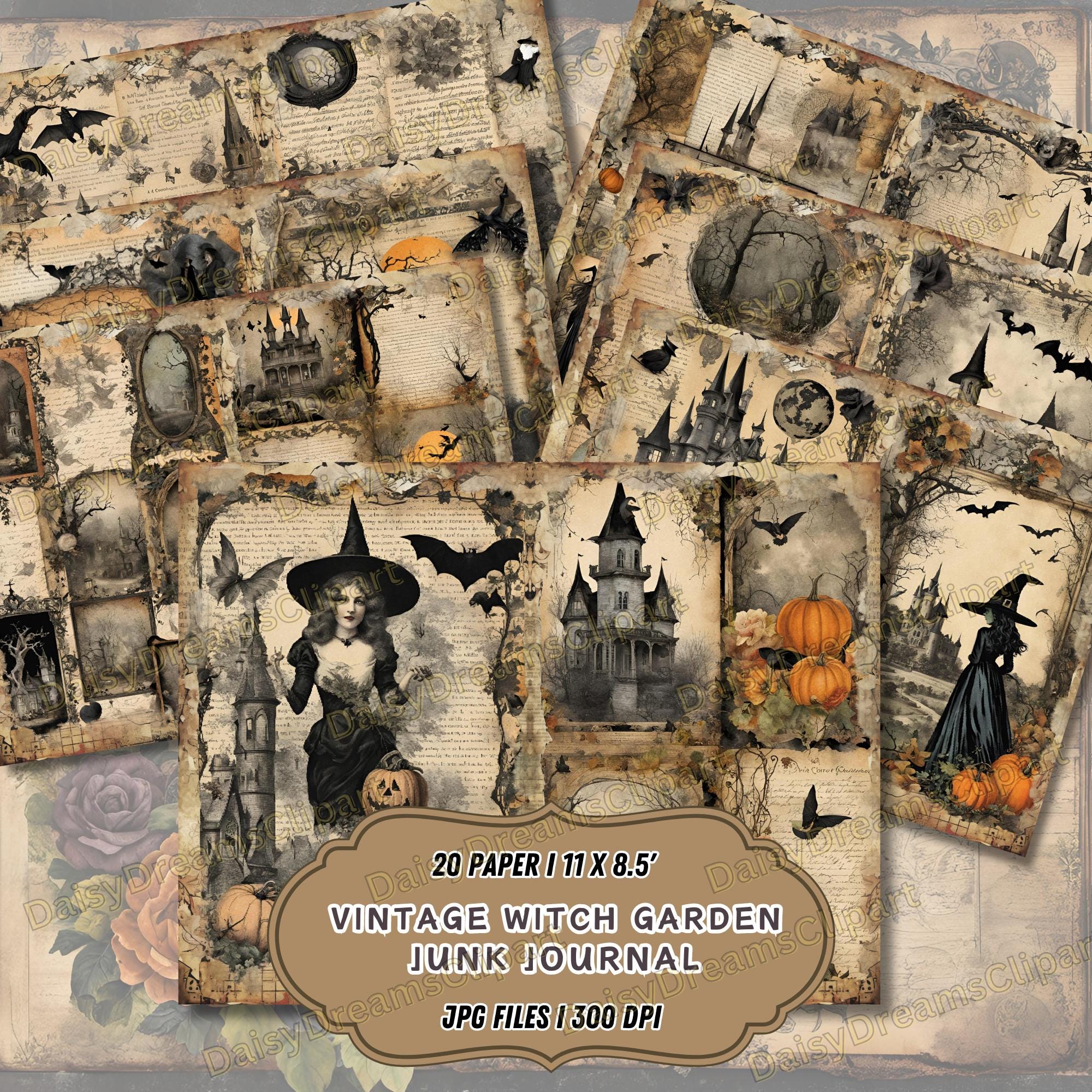 Vintage Witch Garden Junk Journal Kit: Halloween Ephemera (digital ...