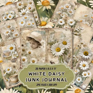 White Daisy Junk Journal Kit: Shabby Chic Printable Pages (Digital Download)