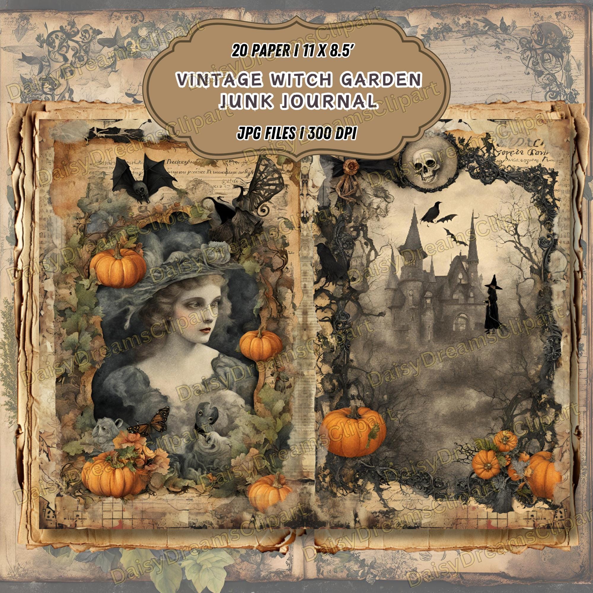 Vintage Witch Garden Junk Journal Kit: Halloween Ephemera (digital ...