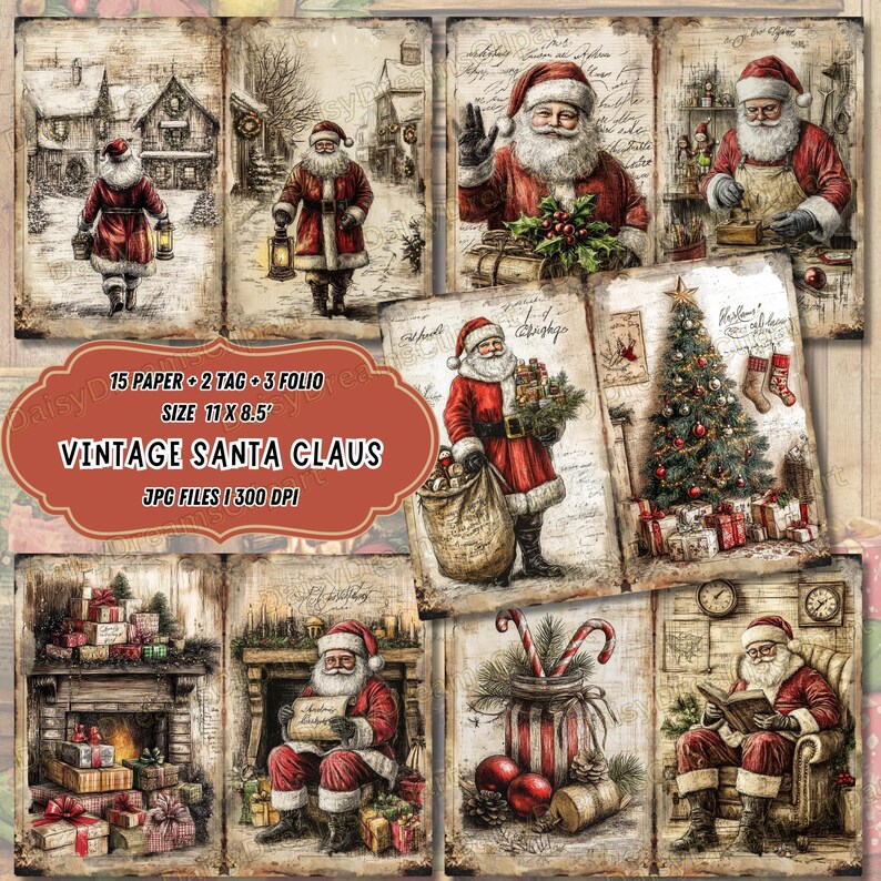 Vintage Santa Claus Junk Journal Kit: Christmas Ephemera (digital ...