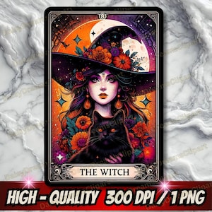 A Carta De Tarô Da Bruxa PNG | Design de sublimação gótico | Vibrações muito bruxas | Arte do gato preto | Tarot para camisetas e canecas | Download Digital