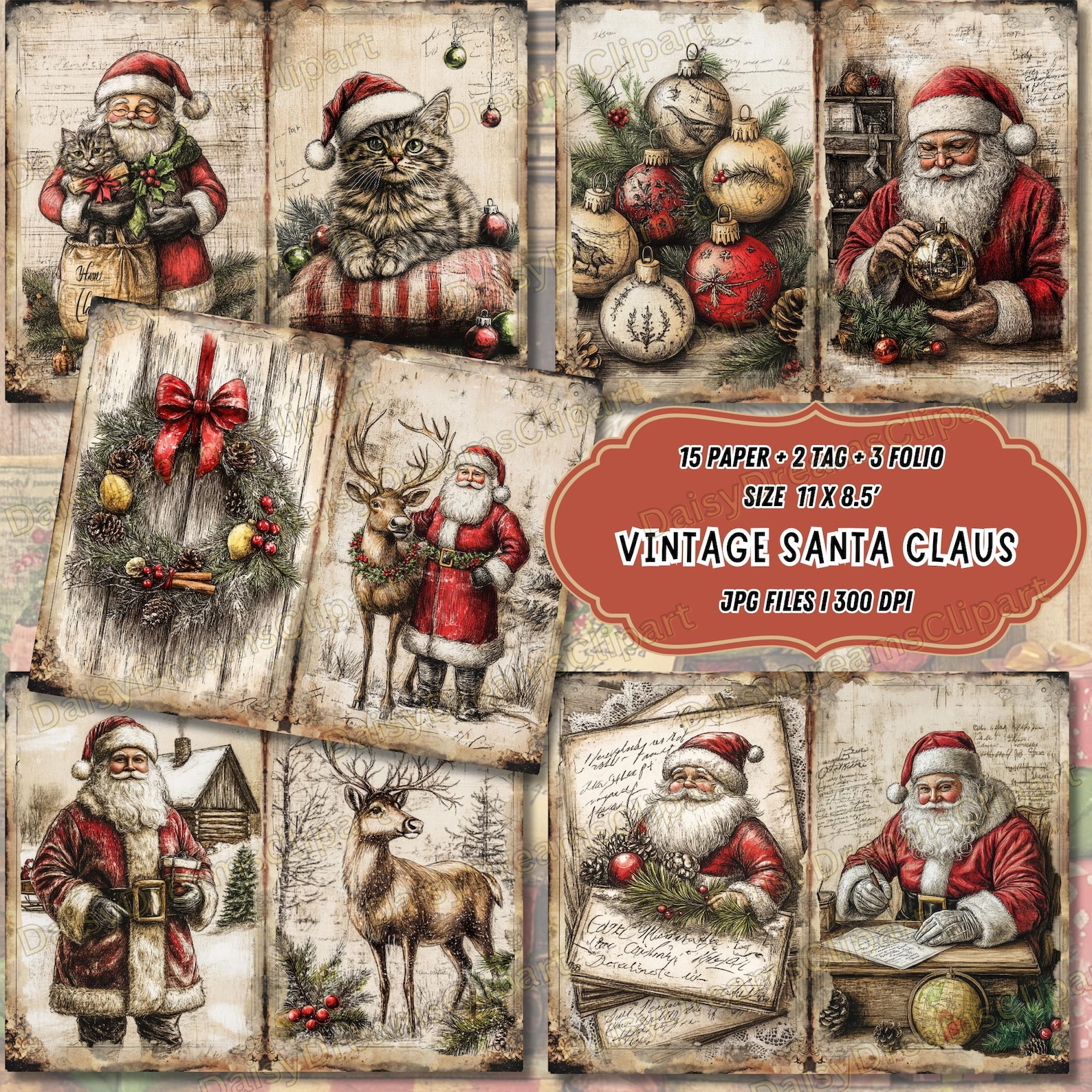 Vintage Santa Claus Junk Journal Kit: Christmas Ephemera (digital ...