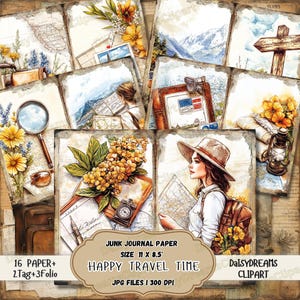 Kit de journal indésirable Happy Travel Time | Journal imprimable de la camelote de voyage | Carnet de voyage vintage | Etiquette et étiquette de voyage rétro |Téléchargement numérique