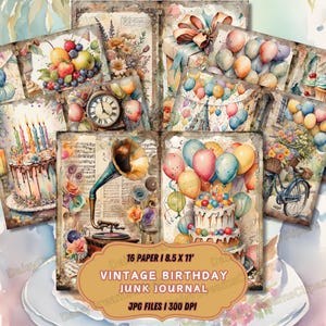 Pages vintage de journal indésirable d'anniversaire | Kit de papier pour scrapbooking numérique | Fête d'anniversaire imprimable | Joyeux anniversaire Télécharger | 16 fichiers JPG