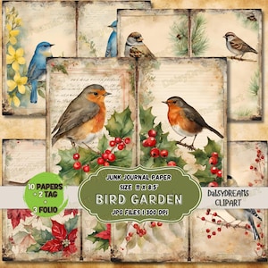 Bird Garden Junk Journal Pages | Bird Ephemera Scrapbook Kit | Spring Printable Paper | Digital Collage for Journaling | Digital Download