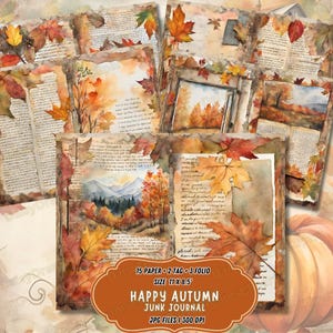 Kit diario autunnale Happy Autumn Junk Journal / Stampabile autunnale / Pagina autunnale scritta a mano / Carta per scrapbooking autunnale / Foglio di collage autunnale / Download digitale