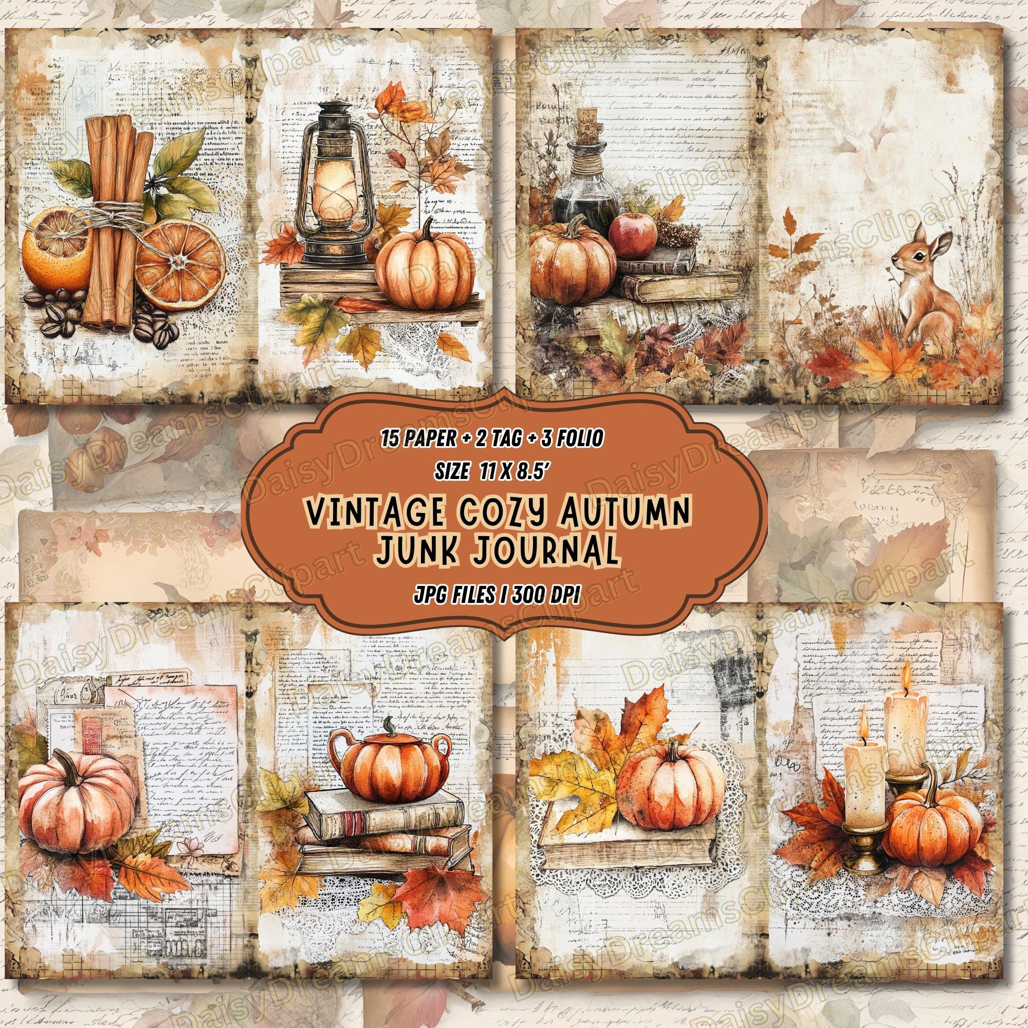 Vintage Autumn Junk Journal Kit: Cozy Fall Scrapbooking Paper (digital ...