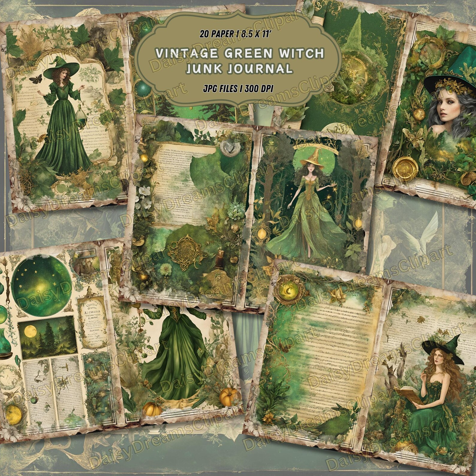 Vintage Green Witch Junk Journal Kit: Spell Book Printables (20 JPG ...
