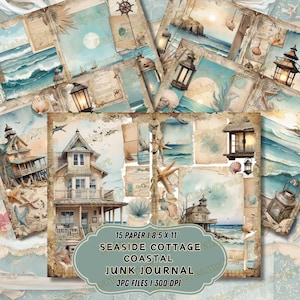 Seaside Cottage Coastal Junk Journal Kit | Shabby Chic | Nautical Ephemera | Scrapbooking | Printable Journal Pages | Paper Crafts | 15 JPGS