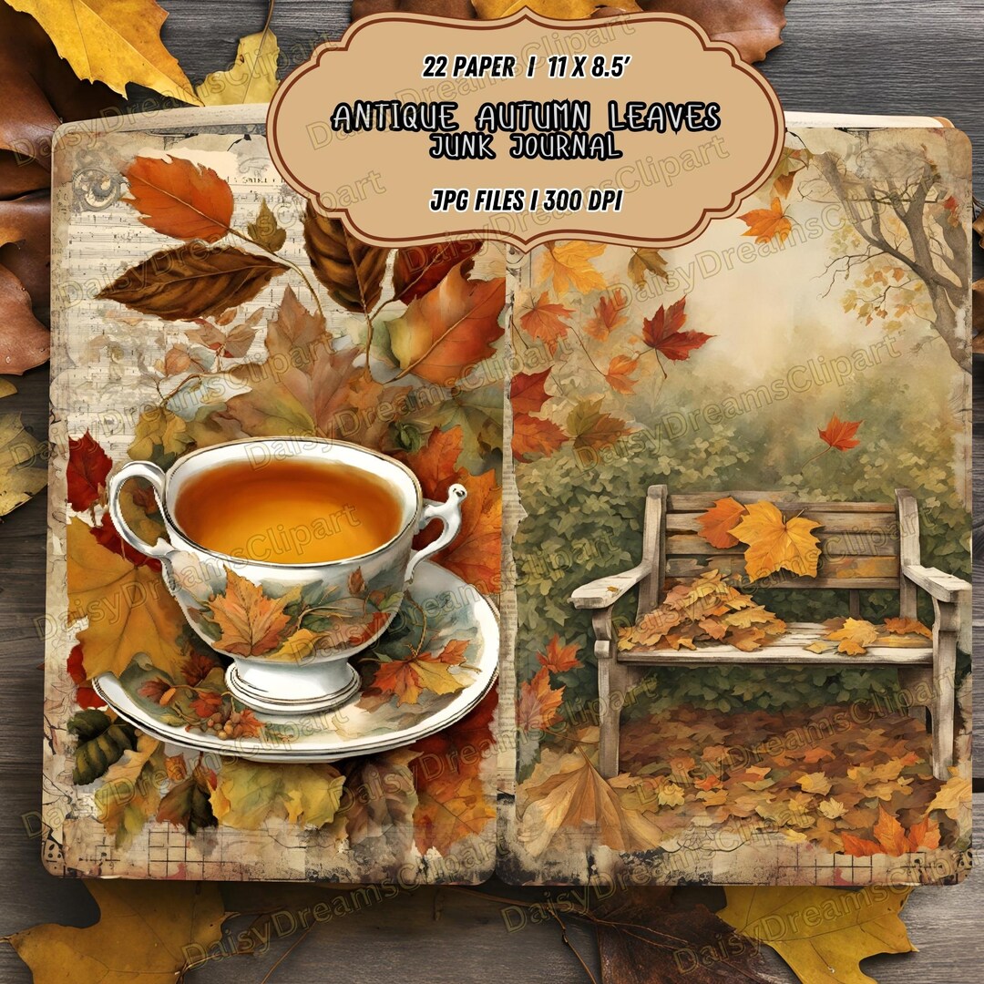 Antique Autumn Leaves Junk Journal Kit: Fall Scrapbook Paper (digital ...