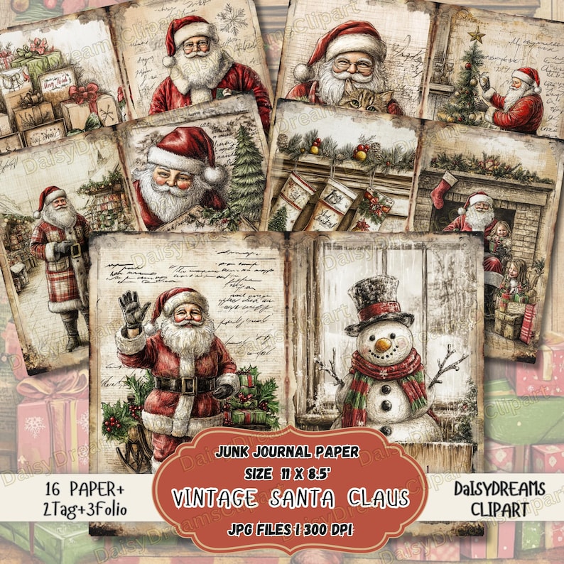 Vintage Santa Claus Junk Journal Kit: Christmas Ephemera (digital ...