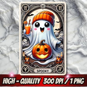 Spooky Ghost Tarot Card PNG | Halloween Ghost Design PNG | Spooky Vibes PNG | Ghost Pumpkin Sublimation for T-Shirts & Mug |Digital Download