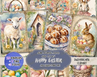 Vintage Easter Junk Journal Pages: Floral Bunny Ephemera (Digital Download)