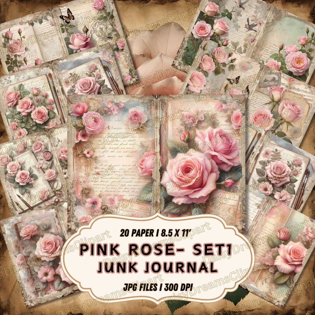 ピンクローズジャンクジャーナルページ：ヴィンテージシャビーシック
