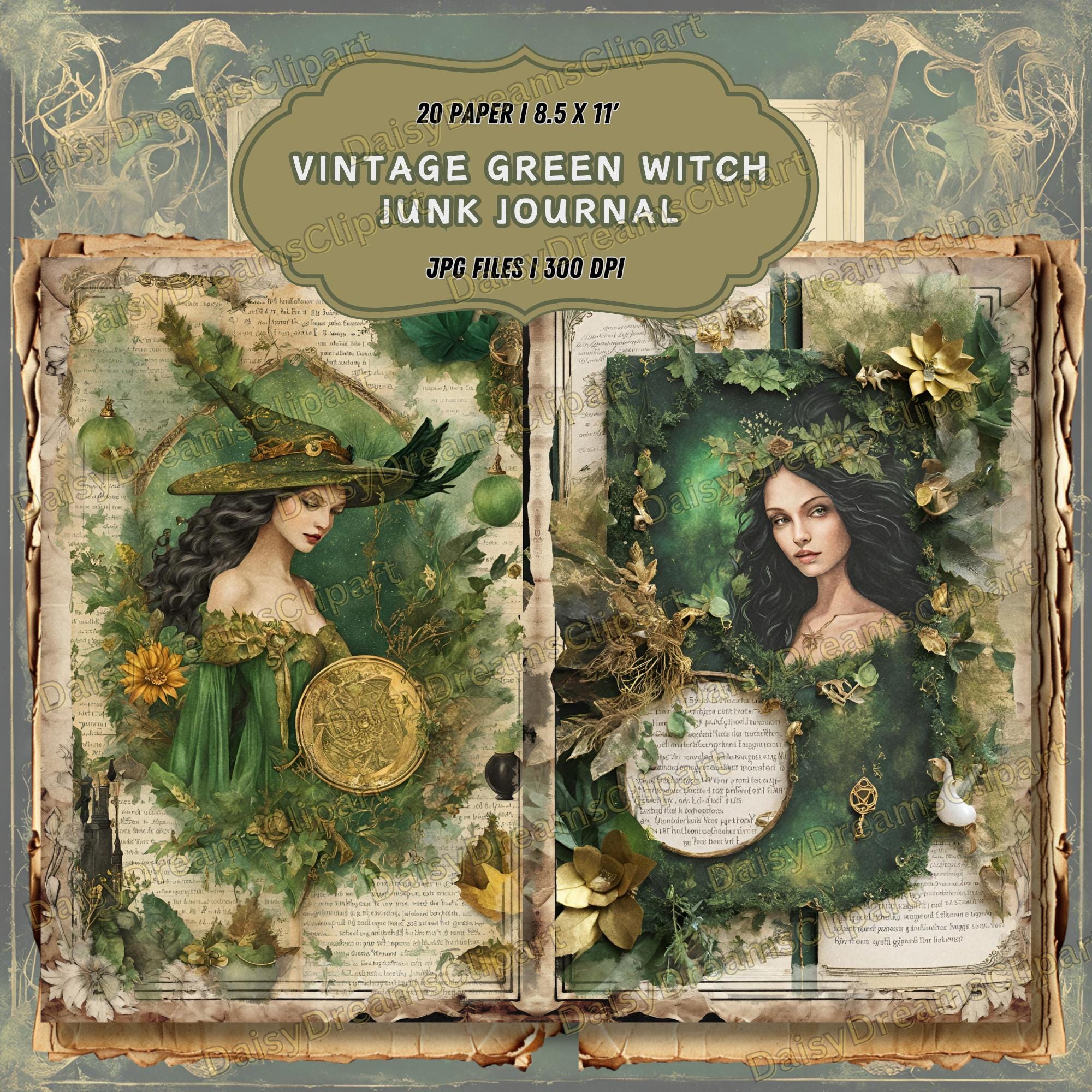 Vintage Green Witch Junk Journal Kit: Spell Book Printables (20 JPG ...