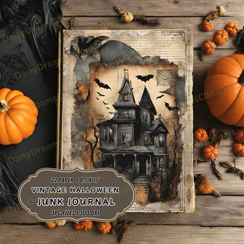 Vintage Halloween Junk Journal Kit: Watercolor Ephemera (22 Digital JPG ...