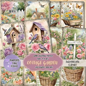 Cottage Garden Junk Journal Kit | Happy Garden Junk Journal | Cottagecore Journal Printable Pages | Vintage Digital Paper | Digital Download