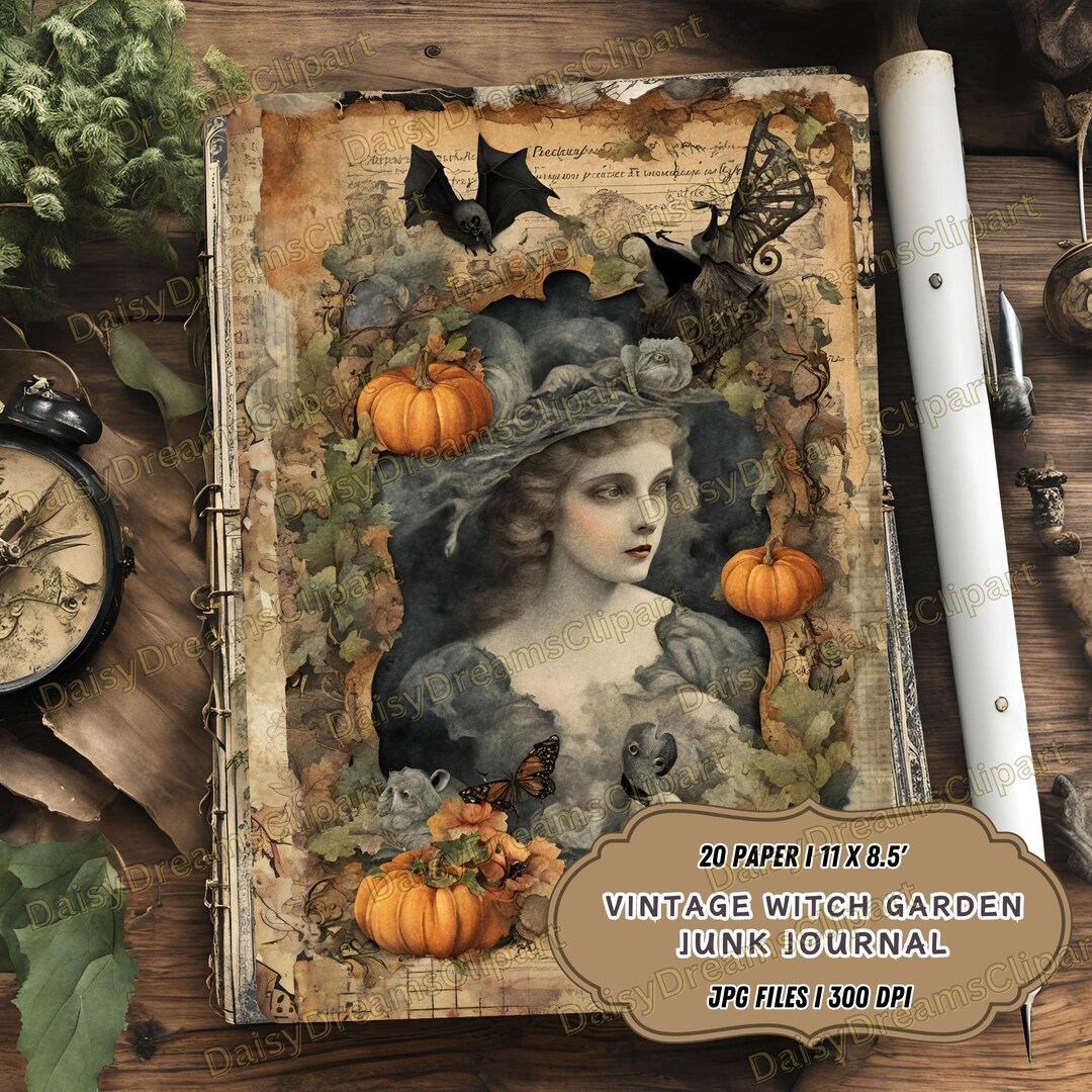 Vintage Witch Garden Junk Journal Kit: Halloween Ephemera (digital ...