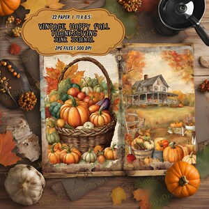 Vintage Fall Thanksgiving Junk Journal Kit | Autumn Printable Pages | Pumpkin Scrapbook Paper | Cozy Fall Collage Sheet |22 JPG Digital File