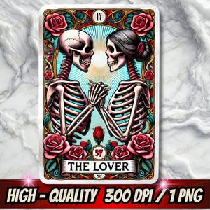 Die Liebende Tarot Karte PNG | Skelette in der Liebe Sublimation Design | Witchy Vibes Gothic Tarot | T-Shirt & Tasse Totenkopf Grafik |Digitaler Download