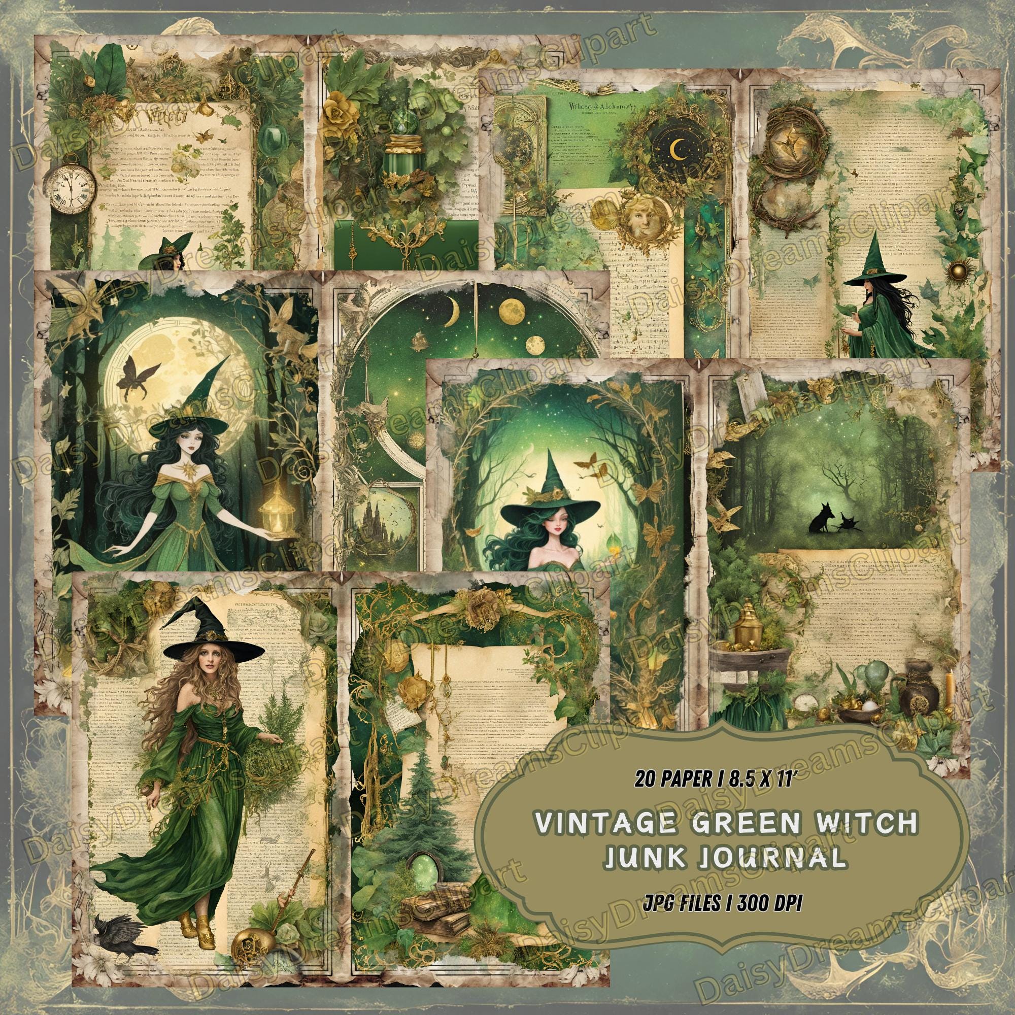 Vintage Green Witch Junk Journal Kit: Spell Book Printables (20 JPG ...