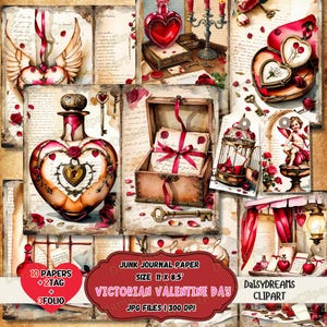 Victorian Valentine’s Day Junk Journal Kit | Vintage Romantic Journal Printables | Valentine’s Day Scrapbook Pages | Digital Download