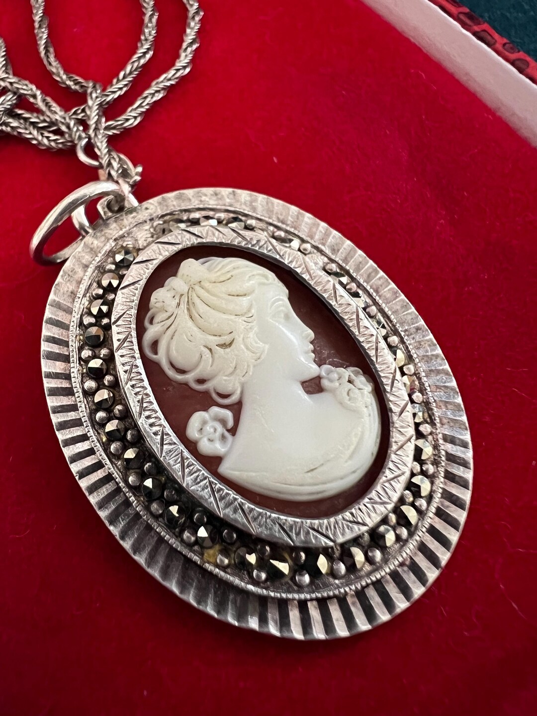 Beautiful Vintage Antique Sterling SILVER & Marcasites Cameo Pendant ...