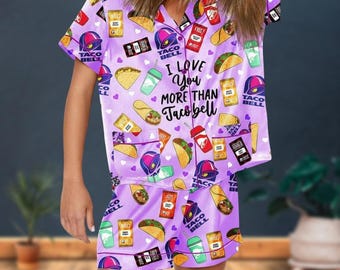 Taco Bell Christmas Pajama Set, Fast Food Xmas Holiday Pajamas Pants, Taco Lover Gift For Men Women And Kids