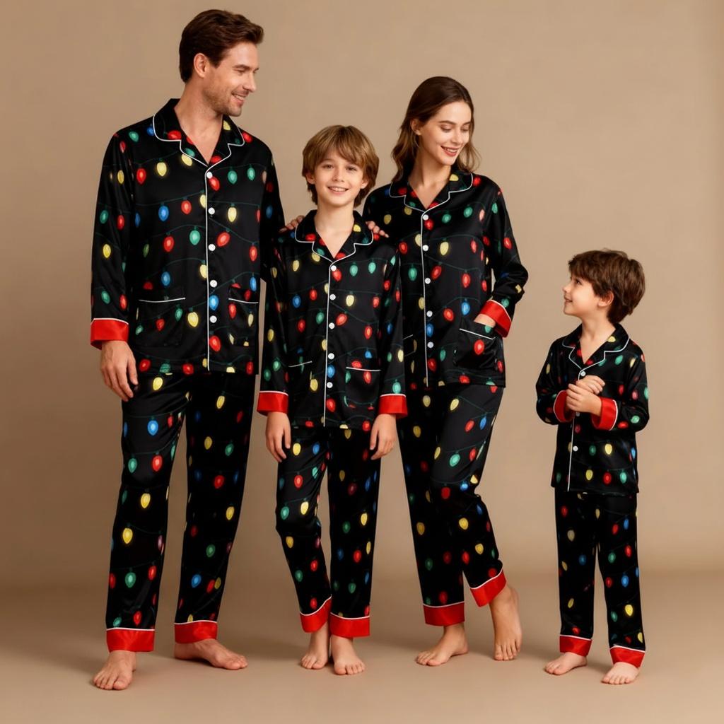 Discover Christmas Lights Long Sleeve Pajamas Set, Holiday Pajamas Family, Festive Matching Pajamas, Cozy Xmas Gift For Men And Women Kids