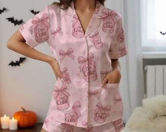 Pijama de satén Coquette de Coca-Cola Light, pijama de Coca-Cola Light, regalo para ella, regalo para mamá, regalo de cumpleaños, regalo para dama de honor, regalo para mujer.