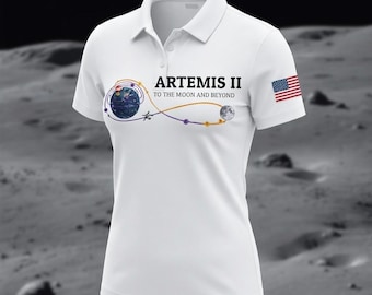 Artemis II Mission Poloshirt, Artemis II Zum Mond und darüber hinaus T-Shirt, Orion Raumschiff Mond Mission Ausrüstung, Astronauten Grafik Button Shir