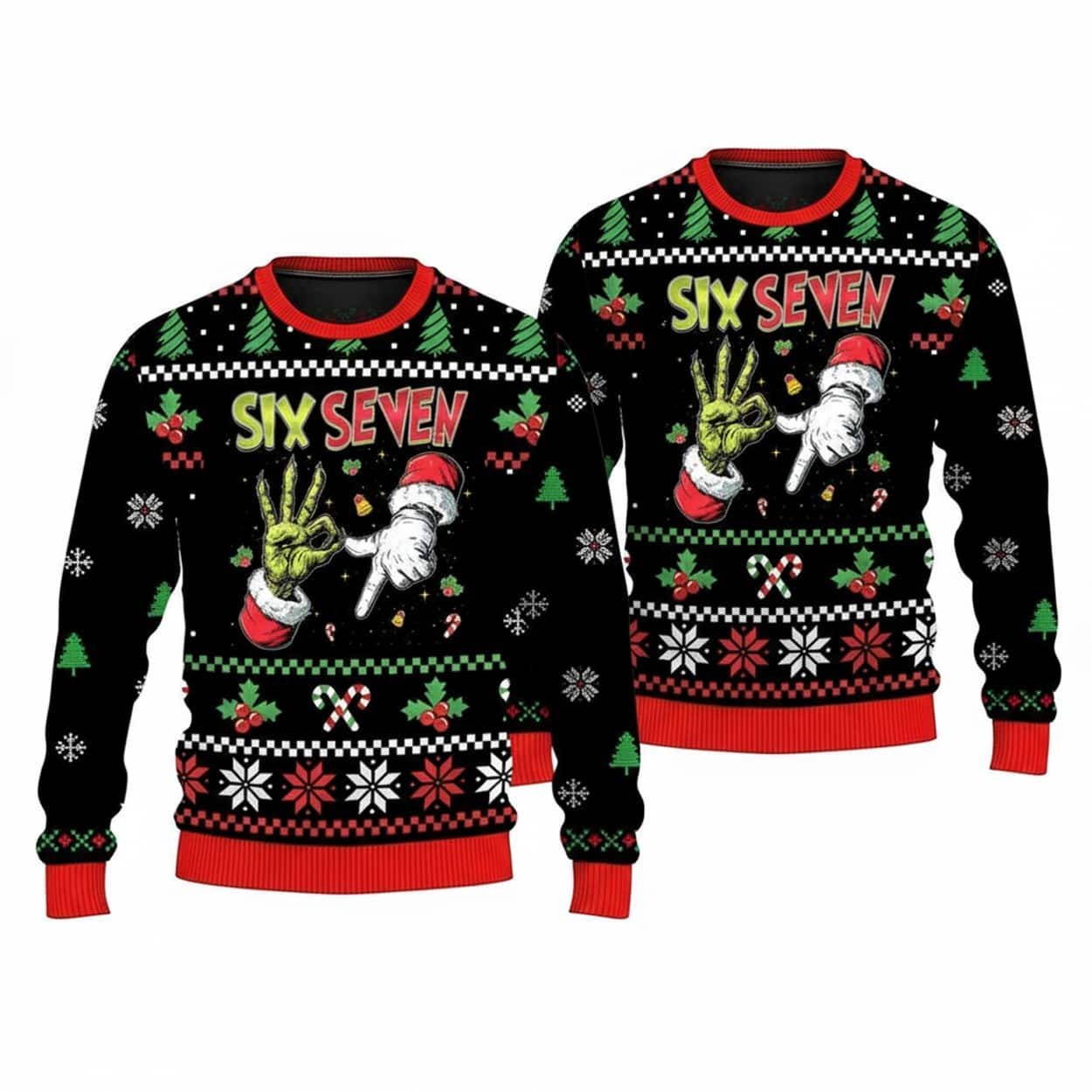 Discover Green Monster Ugly Christmas Sweater, Six Seven Meme Xmas Sweater, Fun Holiday Gift Men Women Kids