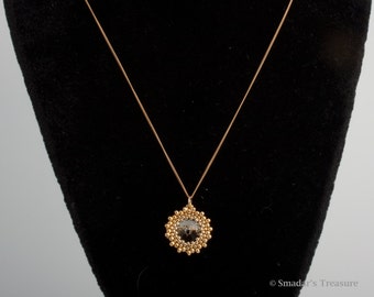 24k Karat Beaded Swarovski Crystal Pendant, 14k Karat Gold Filled Chain Necklace. Emerald Green / Blue Crystal Stone Delicate Chain S-66