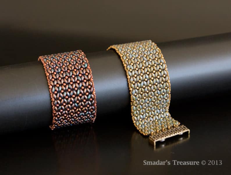 Tutoriel pour perles, bracelet Superduo dramatique. Motif de tissage de perles avec superduo ou perles jumelles. Modèle de fabrication de bijoux par Smadar Grossman image 2