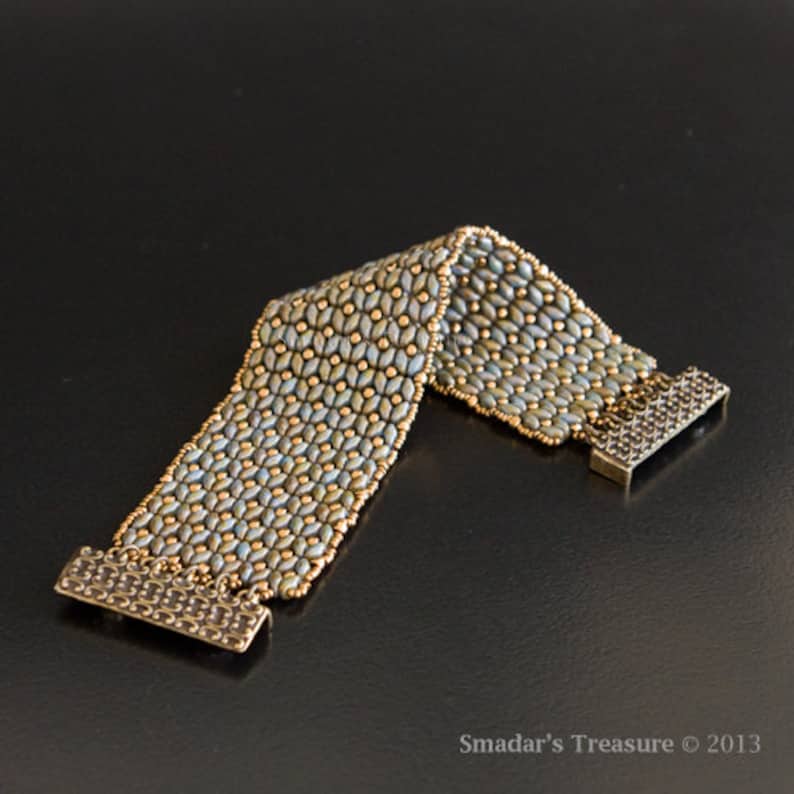 Tutoriel pour perles, bracelet Superduo dramatique. Motif de tissage de perles avec superduo ou perles jumelles. Modèle de fabrication de bijoux par Smadar Grossman image 6