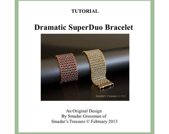 Beading Tutorial, Dramatic Superduo Bracelet. Beadweaving Pattern with Superduo or Twin Beads. Jewelry Making Pattern by Smadar Grossman