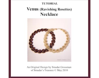 Beading Tutorial, Venus / Ravishing Rosettes Necklace. Pattern with Crystals and Pearls. PDF File Instant Download Beadweaving Instructions
