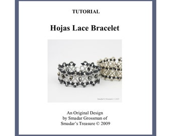 Fädelanleitung, Spitzen Armband Perlen Muster mit Stäbchen Perlen, Kristalle oder Glasschliffperlen. Hojas Lace Perlen Perlenarmband