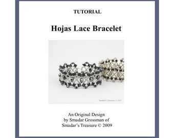 Beading Tutorial, Lacy Bracelet Beading Pattern with Bugle Beads, Crystals or Fire Polished Beads. Hojas Lace Beaded Beadweaving Bracelet