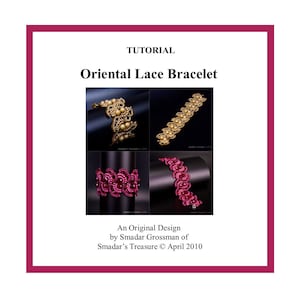 Bracelet Beading Tutorial, Oriental Lace. Beading Pattern with Bugle and Pearl Beads. Beadweaving Instructions. Beadwork. Off Loom Pattern image 1