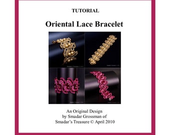 Bracelet Beading Tutorial, Oriental Lace. Beading Pattern with Bugle and Pearl Beads. Beadweaving Instructions. Beadwork. Off Loom Pattern