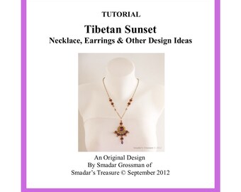 Pendant or Earrings Beading Tutorial, Tibetan Sunset Necklace. Pattern with SuperDuo, Crystals and Rivoli. Beadwork Pattern Smadar Grossman
