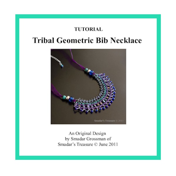 Modèle de tutoriel de perles, collier de bavoir géométrique tribal. Téléchargement instantané du fichier PDF. Tissage de perles avec des perles de rocaille Cube, Tila, Bugles. Perlage