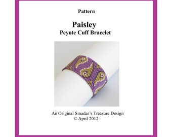 Bracelet Beading Pattern, Paisley Cuff Bracelet. PDF File Instant Download  Peyote Stitch Bracelet Pattern with Delica Cylinder Beads