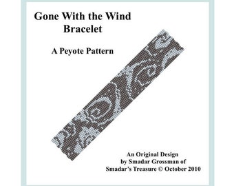 Peyote Bracelet Beading Pattern, 3 Drop Odd Count Peyote Stitch / Gone With the Wind / Off Loom Abstract Beadweaving Bracelet Pattern